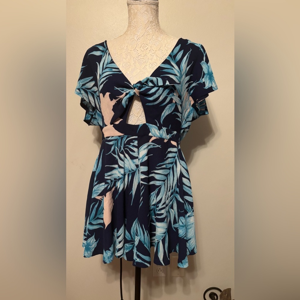 Tropical Leaf Print Shorts Romper or swim suit cover